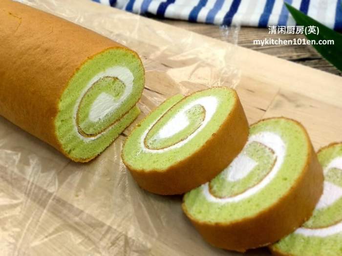 Roll pandan swiss cake chiffon coconut recipe method pang kitchen