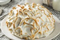 Baked flaming meringue cream flambe tasting apple