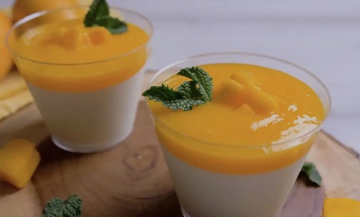 Panna cotta kelapa dengan saus mangga